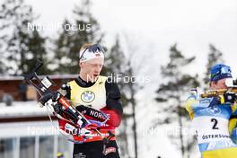 20.03.2021, Oestersund, Sweden, (SWE): Johannes Thingnes Boe (NOR), Sebastian Samuelsson (SWE), (l-r) - IBU World Cup Biathlon, pursuit men, Oestersund (SWE). www.nordicfocus.com. © Manzoni/NordicFocus. Every downloaded picture is fee-liable.