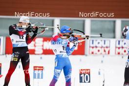 20.03.2021, Oestersund, Sweden, (SWE): Vetle Sjaastad Christiansen (NOR), Evgeniy Garanichev (RUS), (l-r) - IBU World Cup Biathlon, pursuit men, Oestersund (SWE). www.nordicfocus.com. © Manzoni/NordicFocus. Every downloaded picture is fee-liable.