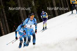 20.03.2021, Oestersund, Sweden, (SWE): Quentin Fillon Maillet (FRA), Simon Desthieux (FRA), (l-r) - IBU World Cup Biathlon, pursuit men, Oestersund (SWE). www.nordicfocus.com. © Manzoni/NordicFocus. Every downloaded picture is fee-liable.