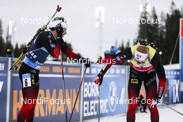 20.03.2021, Oestersund, Sweden, (SWE): Sturla Holm Laegreid (NOR), Johannes Thingnes Boe (NOR), (l-r) - IBU World Cup Biathlon, pursuit men, Oestersund (SWE). www.nordicfocus.com. © Manzoni/NordicFocus. Every downloaded picture is fee-liable.