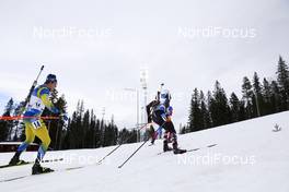 20.03.2021, Oestersund, Sweden, (SWE): Simon Eder (AUT), Martin Ponsiluoma (SWE), (l-r) - IBU World Cup Biathlon, pursuit men, Oestersund (SWE). www.nordicfocus.com. © Manzoni/NordicFocus. Every downloaded picture is fee-liable.
