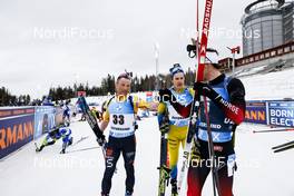 20.03.2021, Oestersund, Sweden, (SWE): Erik Lesser (GER), Sturla Holm Laegreid (NOR), (l-r) - IBU World Cup Biathlon, pursuit men, Oestersund (SWE). www.nordicfocus.com. © Manzoni/NordicFocus. Every downloaded picture is fee-liable.