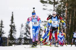 20.03.2021, Oestersund, Sweden, (SWE): Svetlana Mironova (RUS), Emilie Aagheim Kalkenberg (NOR), (l-r) - IBU World Cup Biathlon, pursuit women, Oestersund (SWE). www.nordicfocus.com. © Manzoni/NordicFocus. Every downloaded picture is fee-liable.