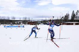 20.03.2021, Oestersund, Sweden, (SWE): Dorothea Wierer (ITA), Lena Haecki (SUI), (l-r) - IBU World Cup Biathlon, pursuit women, Oestersund (SWE). www.nordicfocus.com. © Manzoni/NordicFocus. Every downloaded picture is fee-liable.