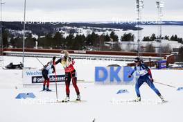 20.03.2021, Oestersund, Sweden, (SWE): Tiril Eckhoff (NOR), Lena Haecki (SUI), (l-r) - IBU World Cup Biathlon, pursuit women, Oestersund (SWE). www.nordicfocus.com. © Manzoni/NordicFocus. Every downloaded picture is fee-liable.