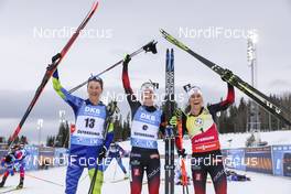 20.03.2021, Oestersund, Sweden, (SWE): Hanna Sola (BLR), Marte Olsbu Roeiseland (NOR), Tiril Eckhoff (NOR), (l-r) - IBU World Cup Biathlon, pursuit women, Oestersund (SWE). www.nordicfocus.com. © Manzoni/NordicFocus. Every downloaded picture is fee-liable.