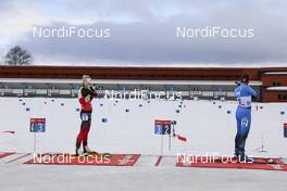 20.03.2021, Oestersund, Sweden, (SWE): Tiril Eckhoff (NOR), Julia Simon (FRA), (l-r) - IBU World Cup Biathlon, pursuit women, Oestersund (SWE). www.nordicfocus.com. © Manzoni/NordicFocus. Every downloaded picture is fee-liable.