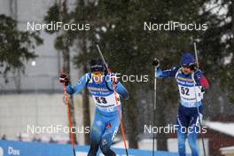 19.03.2021, Oestersund, Sweden, (SWE): Quentin Fillon Maillet (FRA), Jeremy Finello (SUI), (l-r) - IBU World Cup Biathlon, sprint men, Oestersund (SWE). www.nordicfocus.com. © Manzoni/NordicFocus. Every downloaded picture is fee-liable.