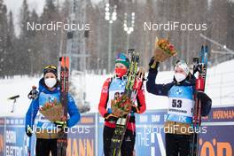 18.03.2021, Oestersund, Sweden, (SWE): Anais Chevalier-Bouchet (FRA), Lisa Theresa Hauser (AUT), Marte Olsbu Roeiseland (NOR), (l-r) - IBU World Cup Biathlon, sprint women, Oestersund (SWE). www.nordicfocus.com. © Manzoni/NordicFocus. Every downloaded picture is fee-liable.