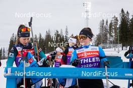 17.03.2021, Oestersund, Sweden, (SWE): Chloe Chevalier (FRA), Lou Jeanmonnot (FRA), (l-r) - IBU World Cup Biathlon, training, Oestersund (SWE). www.nordicfocus.com. © Manzoni/NordicFocus. Every downloaded picture is fee-liable.