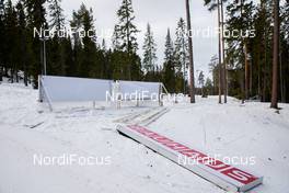 21.03.2021, Oestersund, Sweden, (SWE): Event Feature: Commerical banners lie in the snow - IBU World Cup Biathlon, training, Oestersund (SWE). www.nordicfocus.com. © Manzoni/NordicFocus. Every downloaded picture is fee-liable.