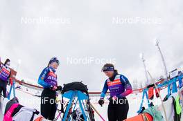 18.03.2021, Oestersund, Sweden, (SWE): Amy Baserga (SUI), Lena Haecki (SUI), (l-r) - IBU World Cup Biathlon, training, Oestersund (SWE). www.nordicfocus.com. © Manzoni/NordicFocus. Every downloaded picture is fee-liable.