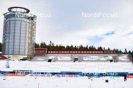 16.03.2021, Oestersund, Sweden, (SWE): Event Feature: view to the Arctura tower and the grand stand with the comentary positions - IBU World Cup Biathlon, training, Oestersund (SWE). www.nordicfocus.com. © Manzoni/NordicFocus. Every downloaded picture is fee-liable.