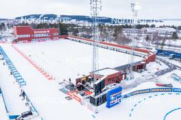 17.03.2021, Oestersund, Sweden, (SWE): Event Feature: Overview over the Biathlon stadium with the shooting range, the penalty loop, the competition building and the media center - IBU World Cup Biathlon, training, Oestersund (SWE). www.nordicfocus.com. © Manzoni/NordicFocus. Every downloaded picture is fee-liable.