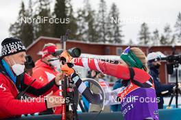 18.03.2021, Oestersund, Sweden, (SWE): Gerald Hoenig (GER), Coach Team Austria, Lisa Theresa Hauser (AUT), (l-r) - IBU World Cup Biathlon, training, Oestersund (SWE). www.nordicfocus.com. © Manzoni/NordicFocus. Every downloaded picture is fee-liable.