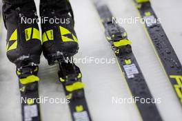 17.03.2021, Oestersund, Sweden, (SWE): Lisa Theresa Hauser (AUT) tries to get into her skis - IBU World Cup Biathlon, training, Oestersund (SWE). www.nordicfocus.com. © Manzoni/NordicFocus. Every downloaded picture is fee-liable.