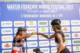 04.09.2021, Annecy, France (FRA): Flora Dolci (FRA), Laurien Van der Graaff (SUI), (l-r) - Martin Fourcade Nordic Festival, Annecy (FRA). www.nordicfocus.com. © Thibaut/NordicFocus. Every downloaded picture is fee-liable.