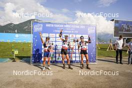 04.09.2021, Annecy, France (FRA): Laurien Van der Graaff (SUI), Emma Ribom (SWE), Flora Dolci (FRA), (l-r) - Martin Fourcade Nordic Festival, Annecy (FRA). www.nordicfocus.com. © Thibaut/NordicFocus. Every downloaded picture is fee-liable.