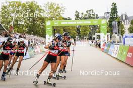 04.09.2021, Annecy, France (FRA): Julia Simon (FRA), Lisa Theresa Hauser (AUT), Tiril Eckhoff (NOR), Franziska Preuss (GER), (l-r) - Martin Fourcade Nordic Festival, Annecy (FRA). www.nordicfocus.com. © Thibaut/NordicFocus. Every downloaded picture is fee-liable.