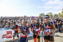 04.09.2021, Annecy, France (FRA): Emma Ribom (SWE), Laurien Van der Graaff (SUI), Flora Dolci (FRA), (l-r) - Martin Fourcade Nordic Festival, Annecy (FRA). www.nordicfocus.com. © Manzoni/NordicFocus. Every downloaded picture is fee-liable.