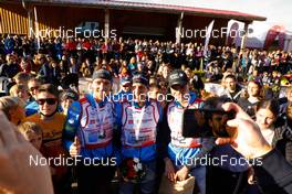 17.10.2021, Arcon, France (FRA): Fabien Claude (FRA), Quentin Fillon Maillet (FRA), Emilien Jacquelin (FRA), (l-r) - Biathlon Samse Summer Tour, pursuit, Arcon (FRA). www.nordicfocus.com. © Manzoni/NordicFocus. Every downloaded picture is fee-liable.