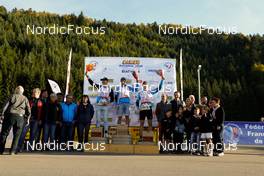 17.10.2021, Arcon, France (FRA): Emilien Jacquelin (FRA), Quentin Fillon Maillet (FRA), Fabien Claude (FRA), (l-r) - Biathlon Samse Summer Tour, pursuit, Arcon (FRA). www.nordicfocus.com. © Manzoni/NordicFocus. Every downloaded picture is fee-liable.