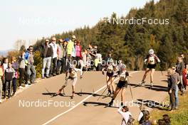 17.10.2021, Arcon, France (FRA): Lisa Siberchicot (FRA), Maya Cloetens (FRA), Amandine Mengin (FRA), (l-r) - Biathlon Samse Summer Tour, pursuit, Arcon (FRA). www.nordicfocus.com. © Manzoni/NordicFocus. Every downloaded picture is fee-liable.