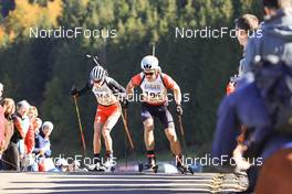17.10.2021, Arcon, France (FRA): Corentin Jacob (FRA), Adrien Baylac (FRA), (l-r) - Biathlon Samse Summer Tour, pursuit, Arcon (FRA). www.nordicfocus.com. © Manzoni/NordicFocus. Every downloaded picture is fee-liable.