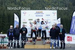 16.10.2021, Arcon, France (FRA): Chloe Bened (FRA), Camille Bened (FRA), Camille Coupe (FRA), (l-r) - Biathlon Samse Summer Tour, sprint, Arcon (FRA). www.nordicfocus.com. © Manzoni/NordicFocus. Every downloaded picture is fee-liable.