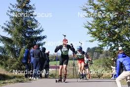 16.10.2021, Arcon, France (FRA): Edgar Geny (FRA), Ugo Zanellato (FRA), Elio Pasqualon (FRA), (l-r) - Biathlon Samse Summer Tour, sprint, Arcon (FRA). www.nordicfocus.com. © Manzoni/NordicFocus. Every downloaded picture is fee-liable.
