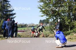 16.10.2021, Arcon, France (FRA): Ugo Zanellato (FRA), Elio Pasqualon (FRA), Edgar Geny (FRA), (l-r) - Biathlon Samse Summer Tour, sprint, Arcon (FRA). www.nordicfocus.com. © Manzoni/NordicFocus. Every downloaded picture is fee-liable.