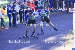 16.10.2021, Arcon, France (FRA): Quentin Fillon Maillet (FRA), Mathieu Perrillat Bottonet (FRA), (l-r) - Biathlon Samse Summer Tour, sprint, Arcon (FRA). www.nordicfocus.com. © Manzoni/NordicFocus. Every downloaded picture is fee-liable.