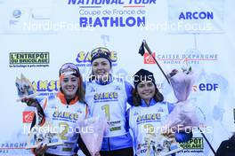 16.10.2021, Arcon, France (FRA): Chloe Bened (FRA), Camille Bened (FRA), Camille Coupe (FRA), (l-r) - Biathlon Samse Summer Tour, sprint, Arcon (FRA). www.nordicfocus.com. © Manzoni/NordicFocus. Every downloaded picture is fee-liable.