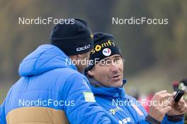16.10.2021, Arcon, France (FRA): Stephane Bouthiaux (FRA) coach Team France, Patrick Favre (ITA), coach Team France, (l-r) - Biathlon Samse Summer Tour, sprint, Arcon (FRA). www.nordicfocus.com. © Manzoni/NordicFocus. Every downloaded picture is fee-liable.