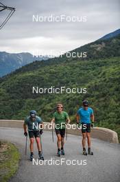 21.09.2021, Font-Romeu, France (FRA): Antonin Guigonnat (FRA), Simon Desthieux (FRA), Quentin Fillon Maillet (FRA), (l-r) - Biathlon training, Font-Romeu (FRA). www.nordicfocus.com. © Augustin Authamayou/NordicFocus. Every downloaded picture is fee-liable.