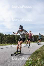 29.09.2021, Font-Romeu, France (FRA): Quentin Fillon Maillet (FRA), Simon Desthieux (FRA), Antonin Guigonnat (FRA), (l-r) - Biathlon training, Font-Romeu (FRA). www.nordicfocus.com. © Leo Authamayou/NordicFocus. Every downloaded picture is fee-liable.