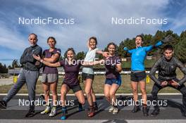 30.09.2021, Font-Romeu, France (FRA): Jean Paul Giachino (FRA), Justine Braisaz-Bouchet (FRA), Julia Simon (FRA), Chloe Chevalier (FRA), Anais Bescond (FRA), Anais Chevalier-Bouchet (FRA), (l-r) - Biathlon training, Font-Romeu (FRA). www.nordicfocus.com. © Leo Authamayou/NordicFocus. Every downloaded picture is fee-liable.