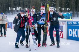 17.02.2021, Pokljuka, Slovenia (SLO): Sturla Holm Laegreid (NOR), Johannes Dale (NOR), Siegfried Mazet (FRA) coach team Norway, (l-r)  - IBU World Championships Biathlon, individual men, Pokljuka (SLO). www.nordicfocus.com. © Thibaut/NordicFocus. Every downloaded picture is fee-liable.