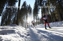 17.02.2021, Pokljuka, Slovenia (SLO): Johannes Dale (NOR), Simon Eder (AUT), Arnd Peiffer (GER), (l-r) - IBU World Championships Biathlon, individual men, Pokljuka (SLO). www.nordicfocus.com. © Manzoni/NordicFocus. Every downloaded picture is fee-liable.