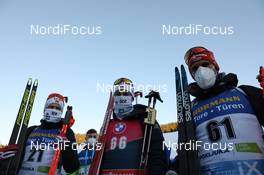 17.02.2021, Pokljuka, Slovenia (SLO): Johannes Dale (NOR), Sturla Holm Laegreid (NOR), Arnd Peiffer (GER), (l-r) - IBU World Championships Biathlon, individual men, Pokljuka (SLO). www.nordicfocus.com. © Manzoni/NordicFocus. Every downloaded picture is fee-liable.