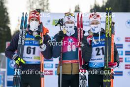 17.02.2021, Pokljuka, Slovenia (SLO): Arnd Peiffer (GER), Sturla Holm Laegreid (NOR), Johannes Dale (NOR), (l-r)  - IBU World Championships Biathlon, individual men, Pokljuka (SLO). www.nordicfocus.com. © Thibaut/NordicFocus. Every downloaded picture is fee-liable.