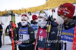 17.02.2021, Pokljuka, Slovenia (SLO): Johannes Dale (NOR), Sturla Holm Laegreid (NOR), Arnd Peiffer (GER), (l-r) - IBU World Championships Biathlon, individual men, Pokljuka (SLO). www.nordicfocus.com. © Thibaut/NordicFocus. Every downloaded picture is fee-liable.