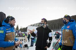 16.02.2021, Pokljuka, Slovenia (SLO): Simon Desthieux (FRA), Martin Fourcade (FRA), Quentin Fillon Maillet (FRA), (l-r) - IBU World Championships Biathlon, individual men, Pokljuka (SLO). www.nordicfocus.com. © Manzoni/NordicFocus. Every downloaded picture is fee-liable.