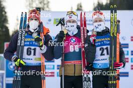 17.02.2021, Pokljuka, Slovenia (SLO): Arnd Peiffer (GER), Sturla Holm Laegreid (NOR), Johannes Dale (NOR), (l-r)  - IBU World Championships Biathlon, individual men, Pokljuka (SLO). www.nordicfocus.com. © Thibaut/NordicFocus. Every downloaded picture is fee-liable.