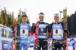 21.02.2021, Pokljuka, Slovenia (SLO): Quentin Fillon Maillet (FRA), Sturla Holm Laegreid (NOR), Johannes Dale (NOR), (l-r) - IBU World Championships Biathlon, mass men, Pokljuka (SLO). www.nordicfocus.com. © Thibaut/NordicFocus. Every downloaded picture is fee-liable.