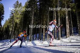21.02.2021, Pokljuka, Slovenia (SLO): Arnd Peiffer (GER), Simon Eder (AUT), (l-r) - IBU World Championships Biathlon, mass men, Pokljuka (SLO). www.nordicfocus.com. © Thibaut/NordicFocus. Every downloaded picture is fee-liable.
