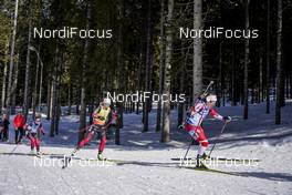 21.02.2021, Pokljuka, Slovenia (SLO): Ingrid Landmark Tandrevold (NOR), Tiril Eckhoff (NOR), Baiba Bendika (LAT), (l-r) - IBU World Championships Biathlon, mass women, Pokljuka (SLO). www.nordicfocus.com. © Thibaut/NordicFocus. Every downloaded picture is fee-liable.