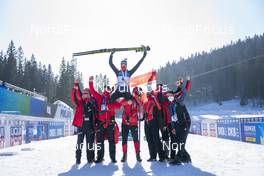 21.02.2021, Pokljuka, Slovenia (SLO): Team Austria - IBU World Championships Biathlon, mass women, Pokljuka (SLO). www.nordicfocus.com. © Thibaut/NordicFocus. Every downloaded picture is fee-liable.