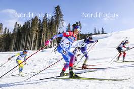 21.02.2021, Pokljuka, Slovenia (SLO): Svetlana Mironova (RBU), Linn Persson (SWE), Darya Blashko (UKR), (l-r) - IBU World Championships Biathlon, mass women, Pokljuka (SLO). www.nordicfocus.com. © Manzoni/NordicFocus. Every downloaded picture is fee-liable.