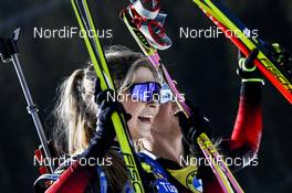 21.02.2021, Pokljuka, Slovenia (SLO): Ingrid Landmark Tandrevold (NOR), Tiril Eckhoff (NOR), (l-r) - IBU World Championships Biathlon, mass women, Pokljuka (SLO). www.nordicfocus.com. © Manzoni/NordicFocus. Every downloaded picture is fee-liable.